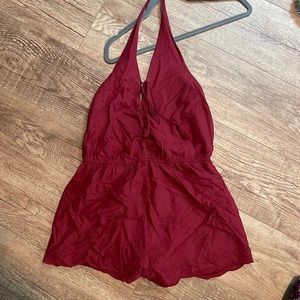 Red halter top romper